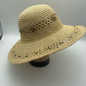 Straw Hat Woven Beads Beach Garden Boho Festival Pool Sun Farmers Market